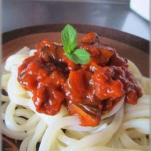 茄子のミートスパ風うどん